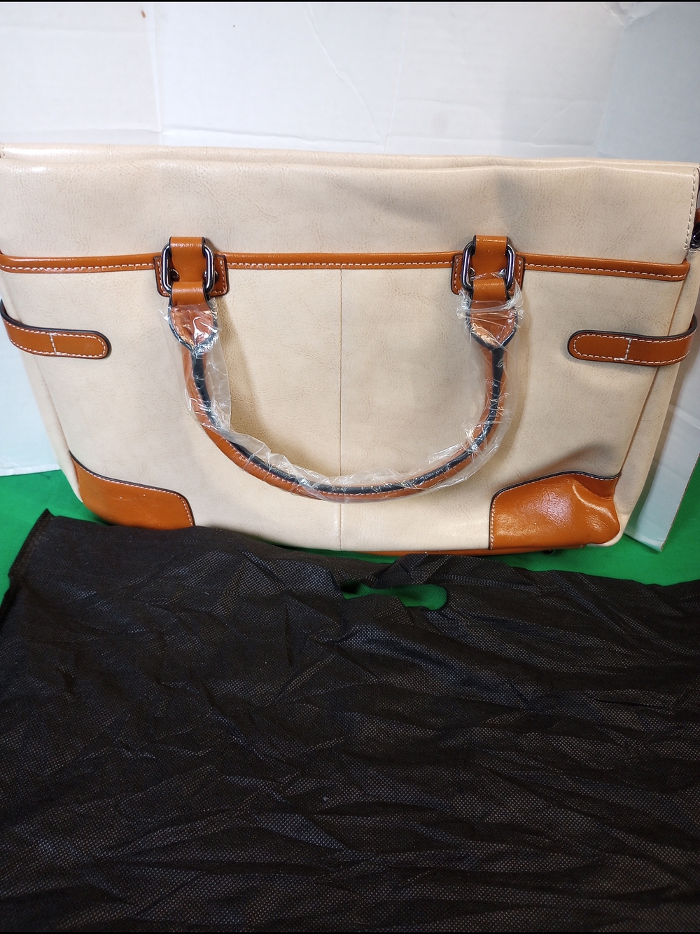 Bostanten Cream and Tan Structured Tote Bag - Women's Shoulder Handbag